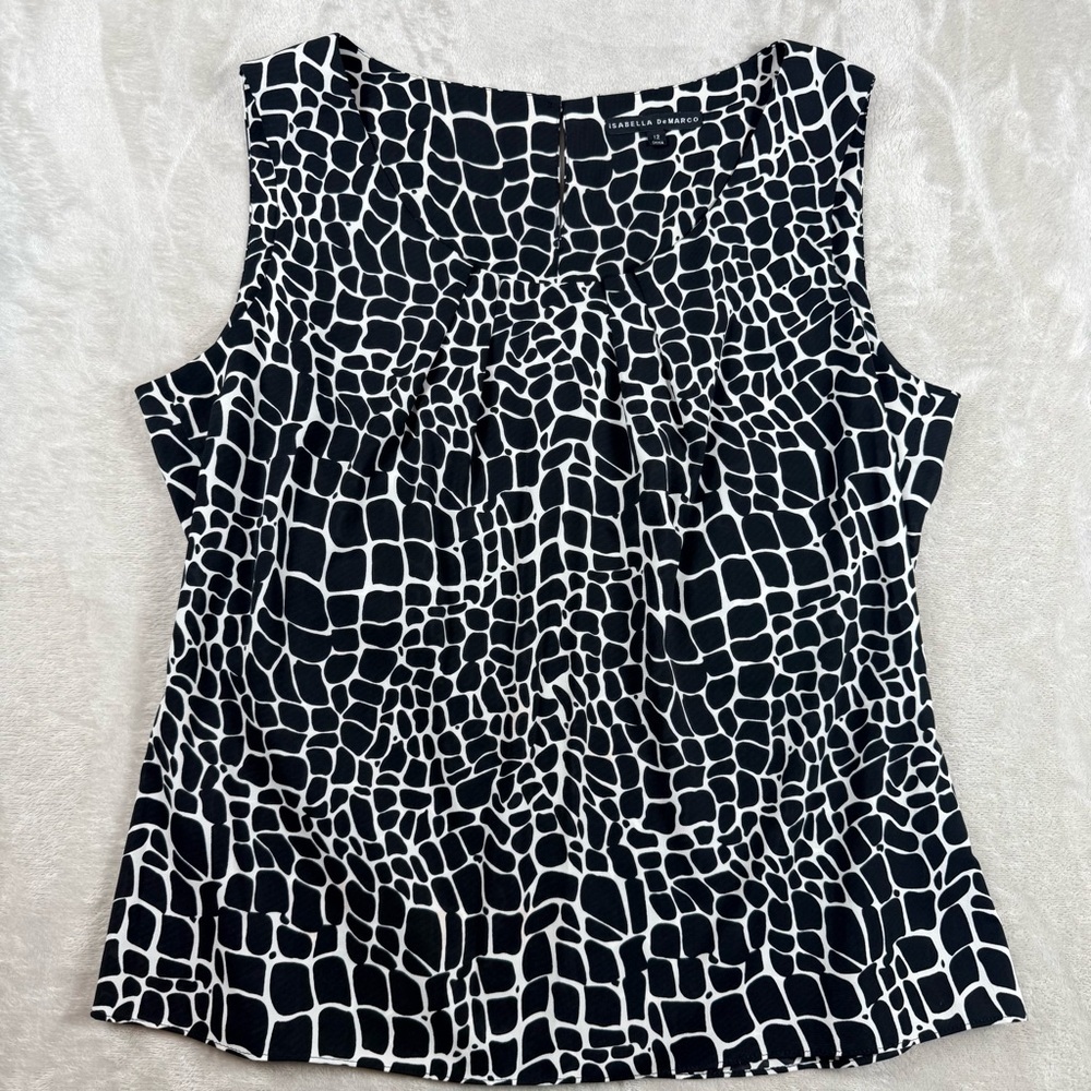 Isabella DeMarco Black White Abstract Animal Print Sleeveless Blouse Size 12